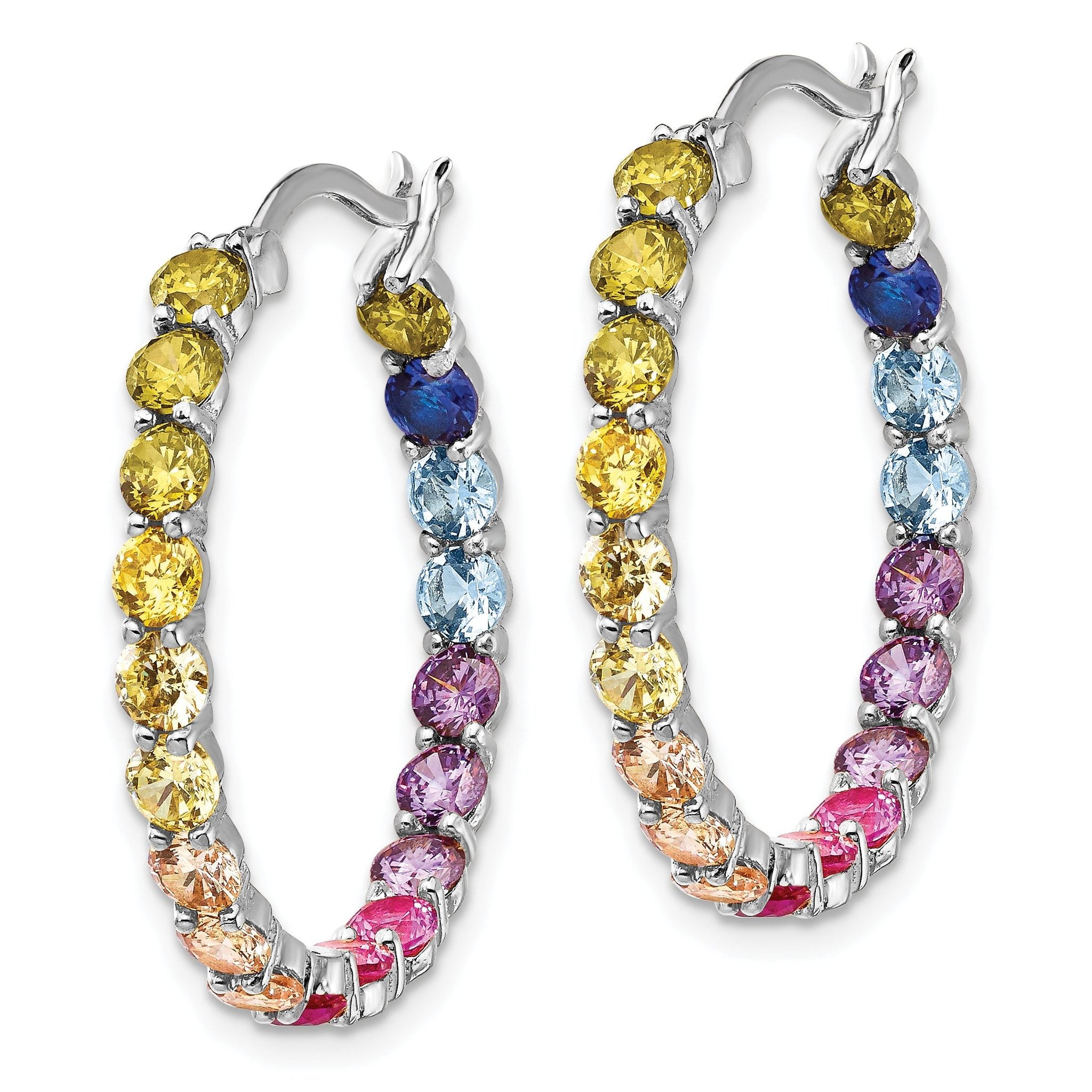 Prizma Sterling Silver Rhodium-plated In and Out 3mm Colorful CZ Hoop Earrings Secondary image