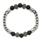 Stainless Steel Antiqued and Polished with 8mm Lava Stone Beaded Stretch Bracelet