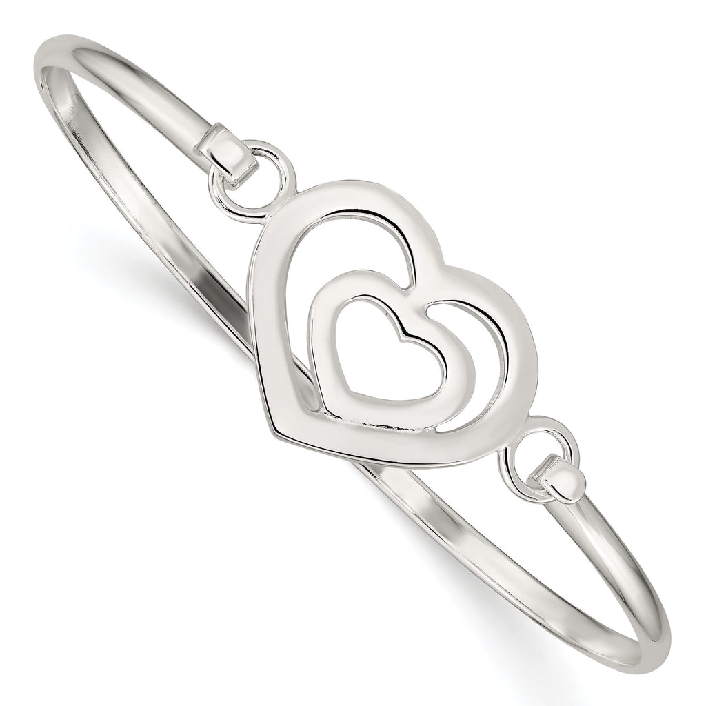 Sterling Silver 925 Polished Heart Bangle Bracelet for Women