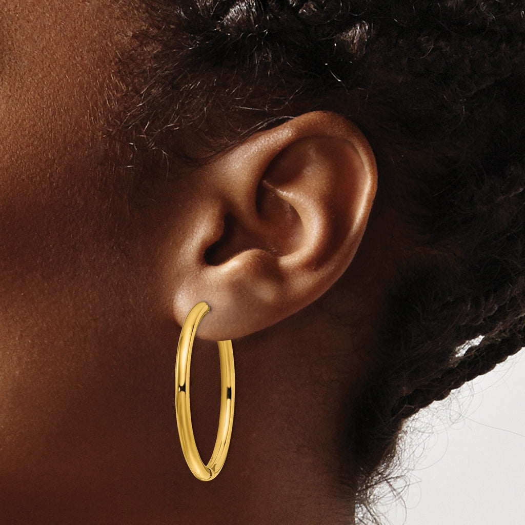 Stainless Steel Gold-Tone Polished Hinged Huggie Hoop Earrings for Women