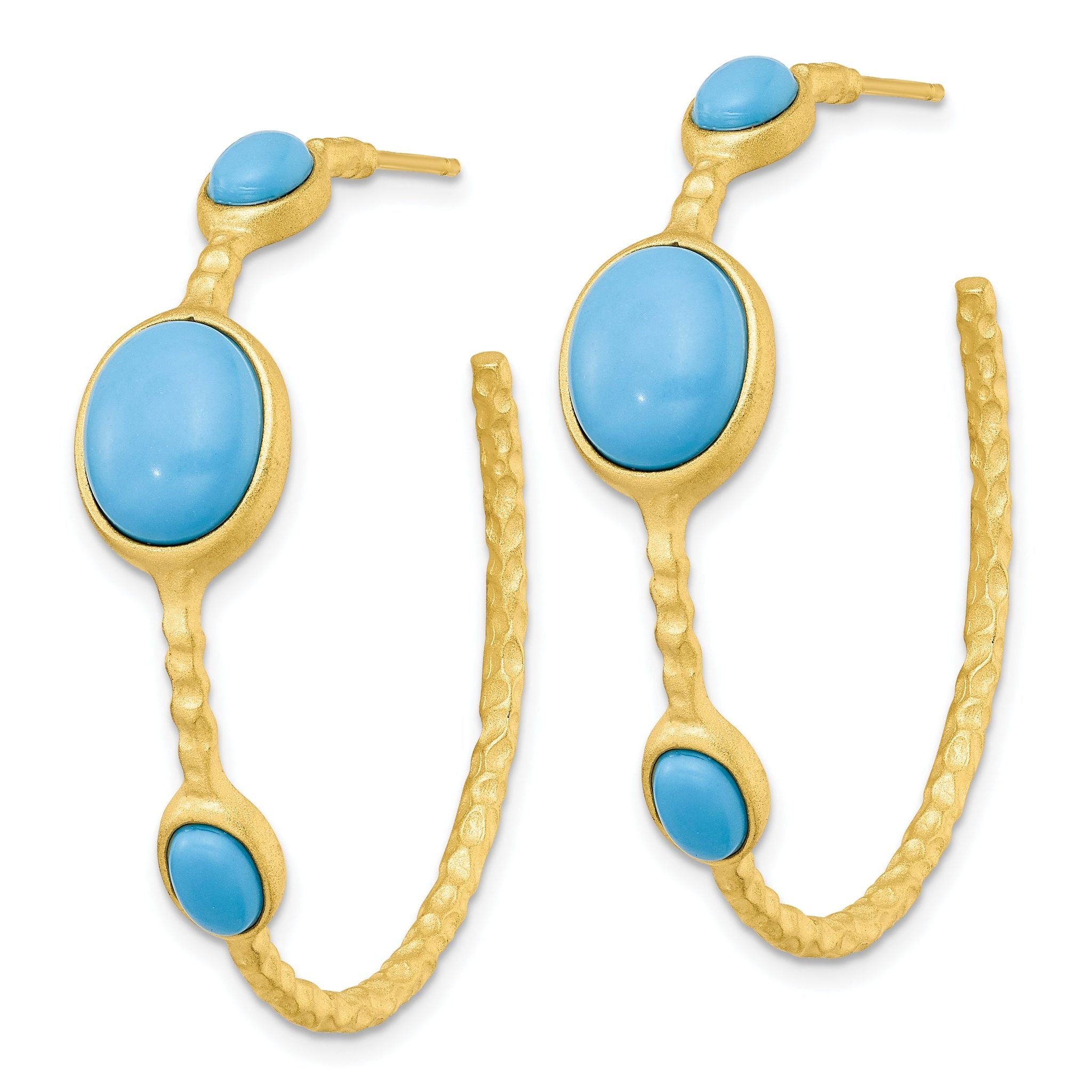 Cheryl M Sterling Silver Gold-plated Brushed and Hammered Lab Created Turquoise Post C-Hoop Earrings Secondary image