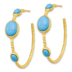 Cheryl M Sterling Silver Gold-plated Brushed and Hammered Lab Created Turquoise Post C-Hoop Earrings
