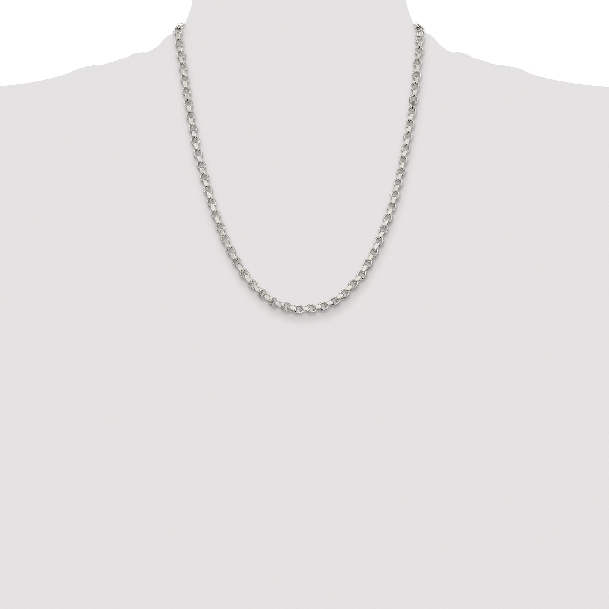 Sterling Silver Rhodium-plated 4mm Diamond-cut Rolo Chain