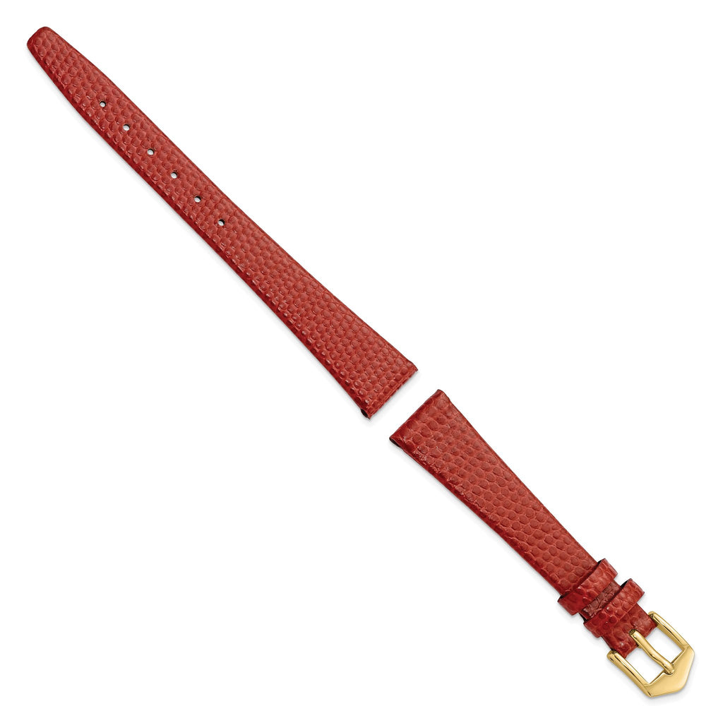 14mm Red Flat Lizard Grain Calfskin Leather with Gold-tone Aluminum Buckle 6.75 inch Watch Band