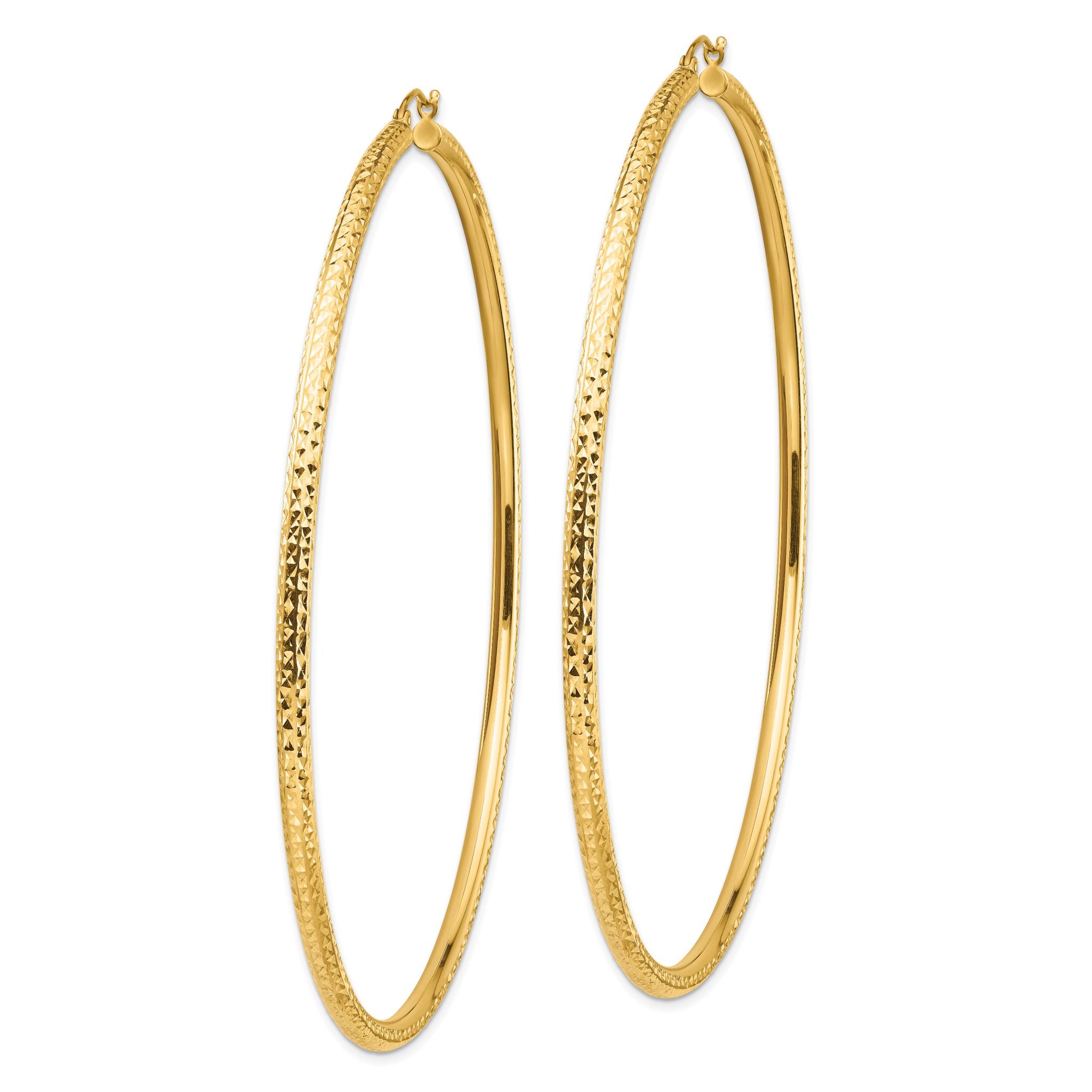 14k Lightweight 3mm Diamond-cut Hoop Earrings Secondary image