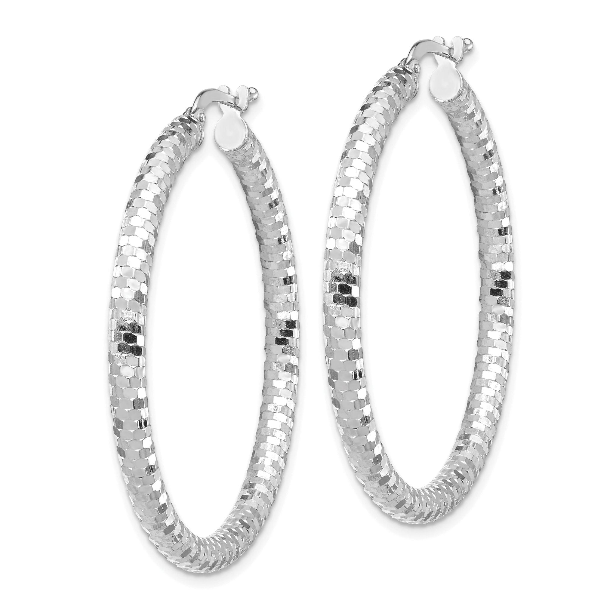 14k White Gold 3x38mm Diamond-cut Hoop Earrings Secondary image