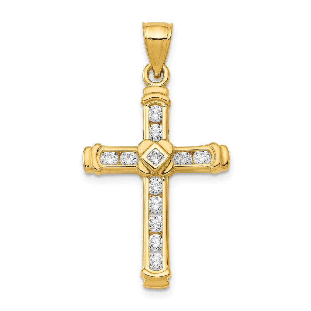 14K Gold CZ Cross Pendant with 12 Clear Stones  Elegant and Timeless Design