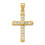 14K Gold CZ Cross Pendant with 12 Clear Stones  Elegant and Timeless Design