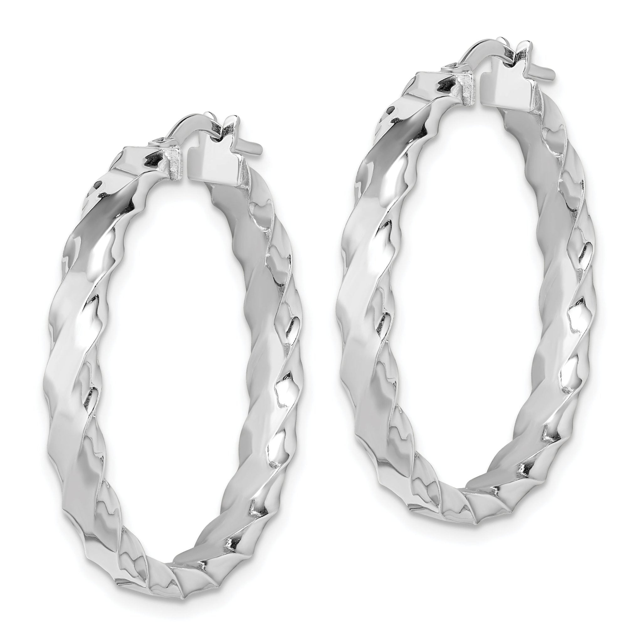 Sterling Silver 925 Hoop Earrings with Rhodium-Plated Scalloped Edge, Polished Finish Secondary image