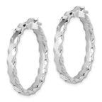 Sterling Silver 925 Hoop Earrings with Rhodium-Plated Scalloped Edge, Polished Finish