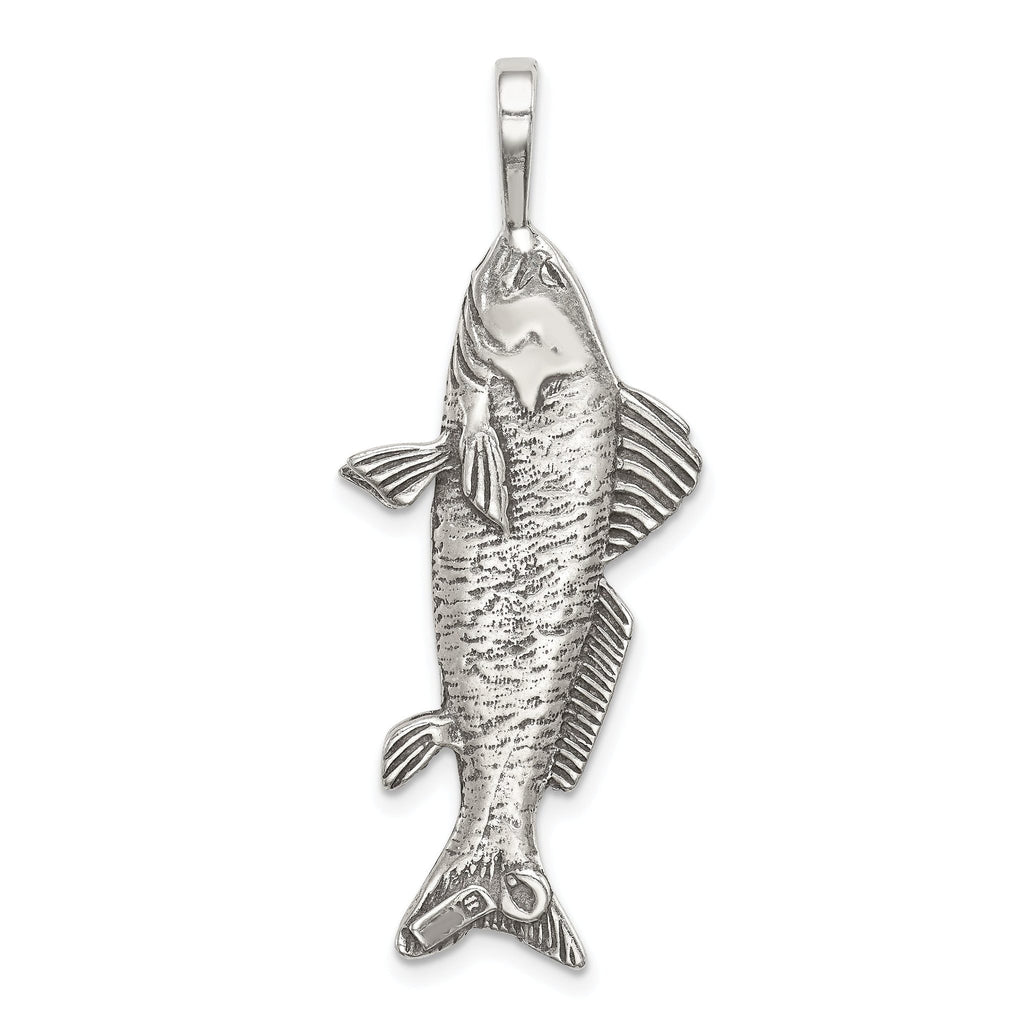 Men's 925 Sterling Silver Antiqued Fish Pendant with Textured 3D Design