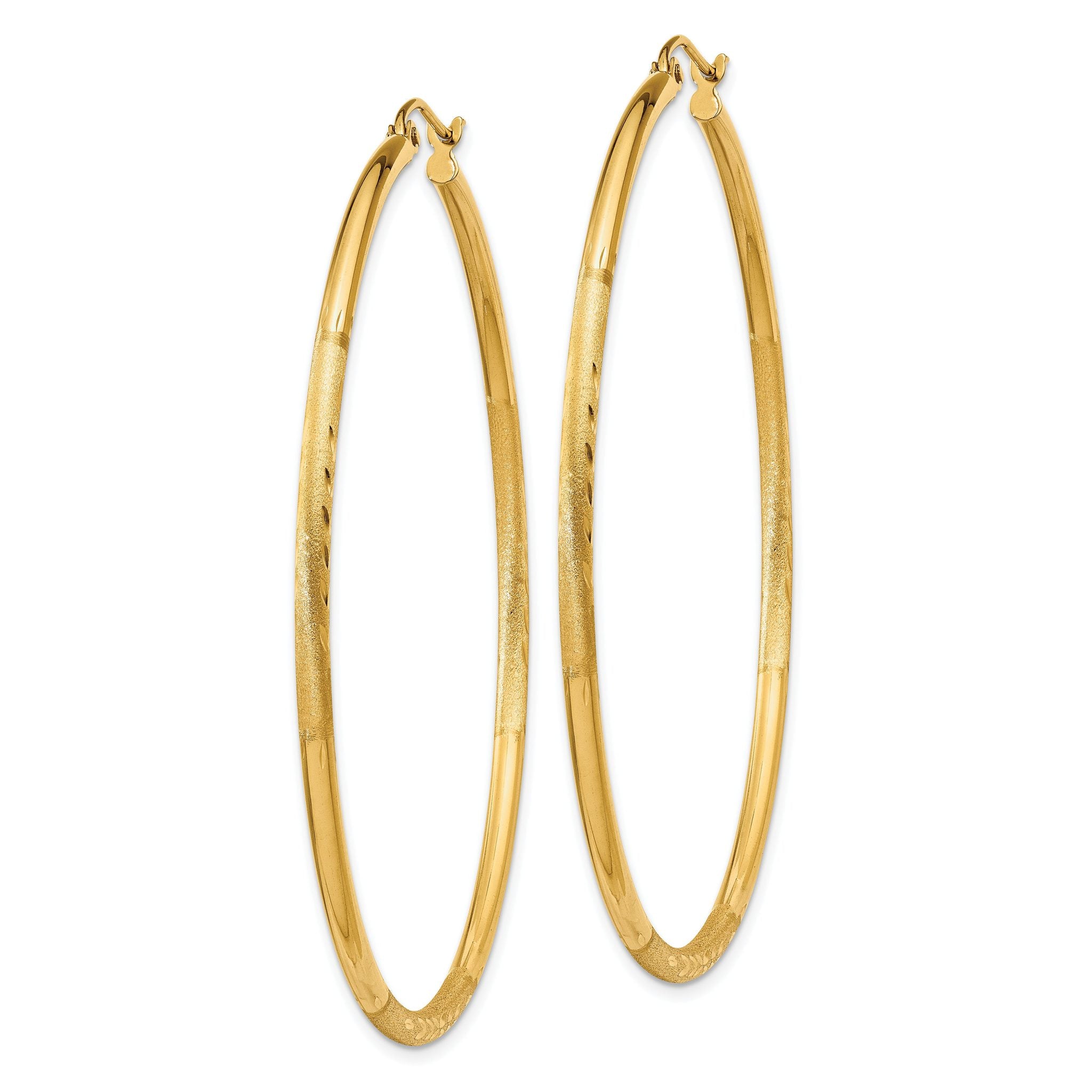10k Satin and Diamond-cut 2mm Round Tube Hoop Earrings Main image