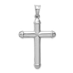 14K White Gold Hollow Cross Pendant with Rhodium Plating 3D Design