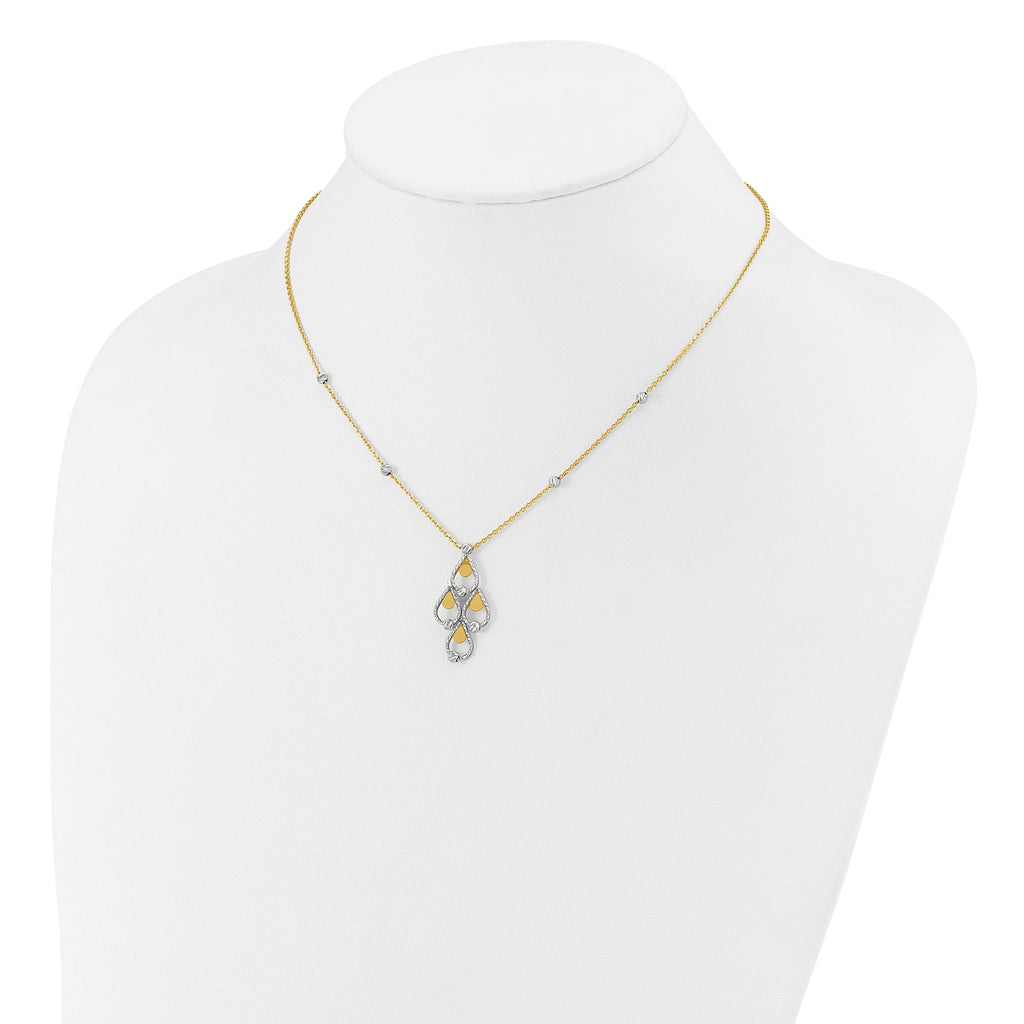 14K TT Polished / Dia-cut Chandelier w/.5in ext. Necklace