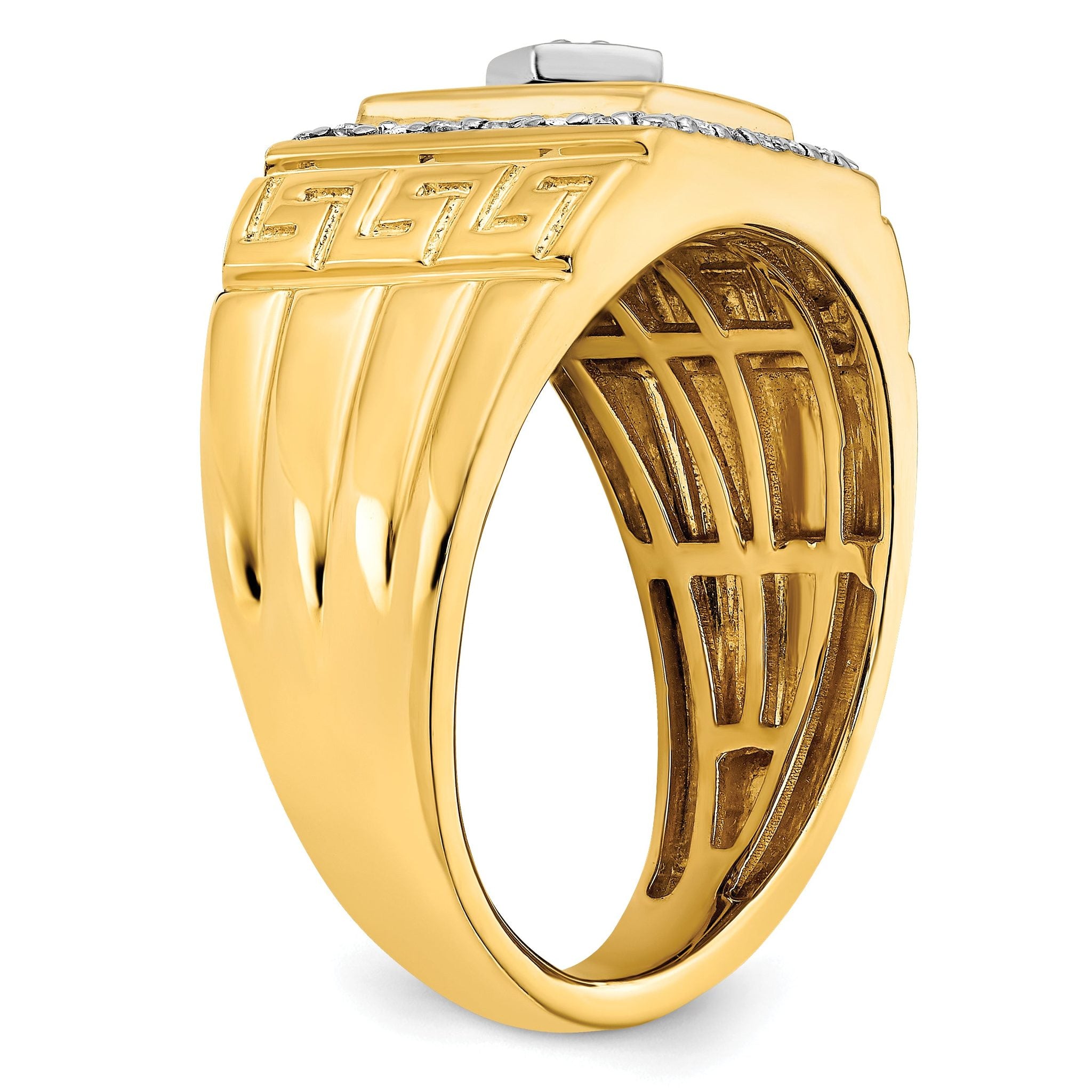 14k Onyx and Diamond Greek Key Design Mens Ring