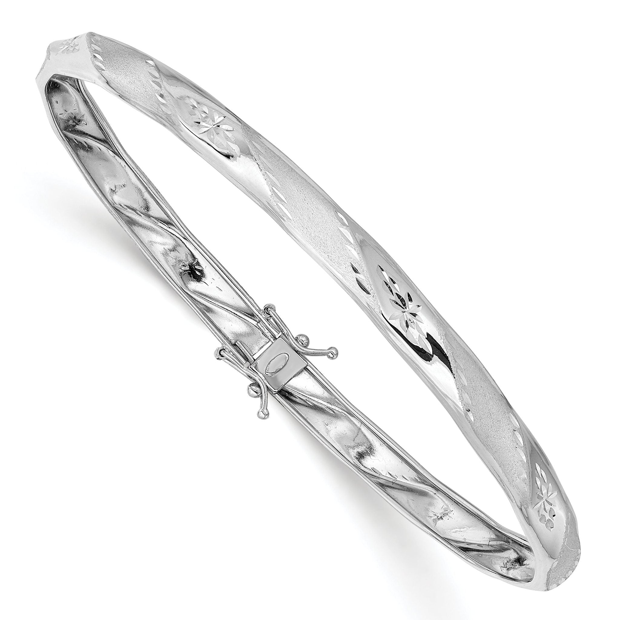 14K White Gold Flexible Bangle with Polished Satin Diamond-Cut Finish Main image