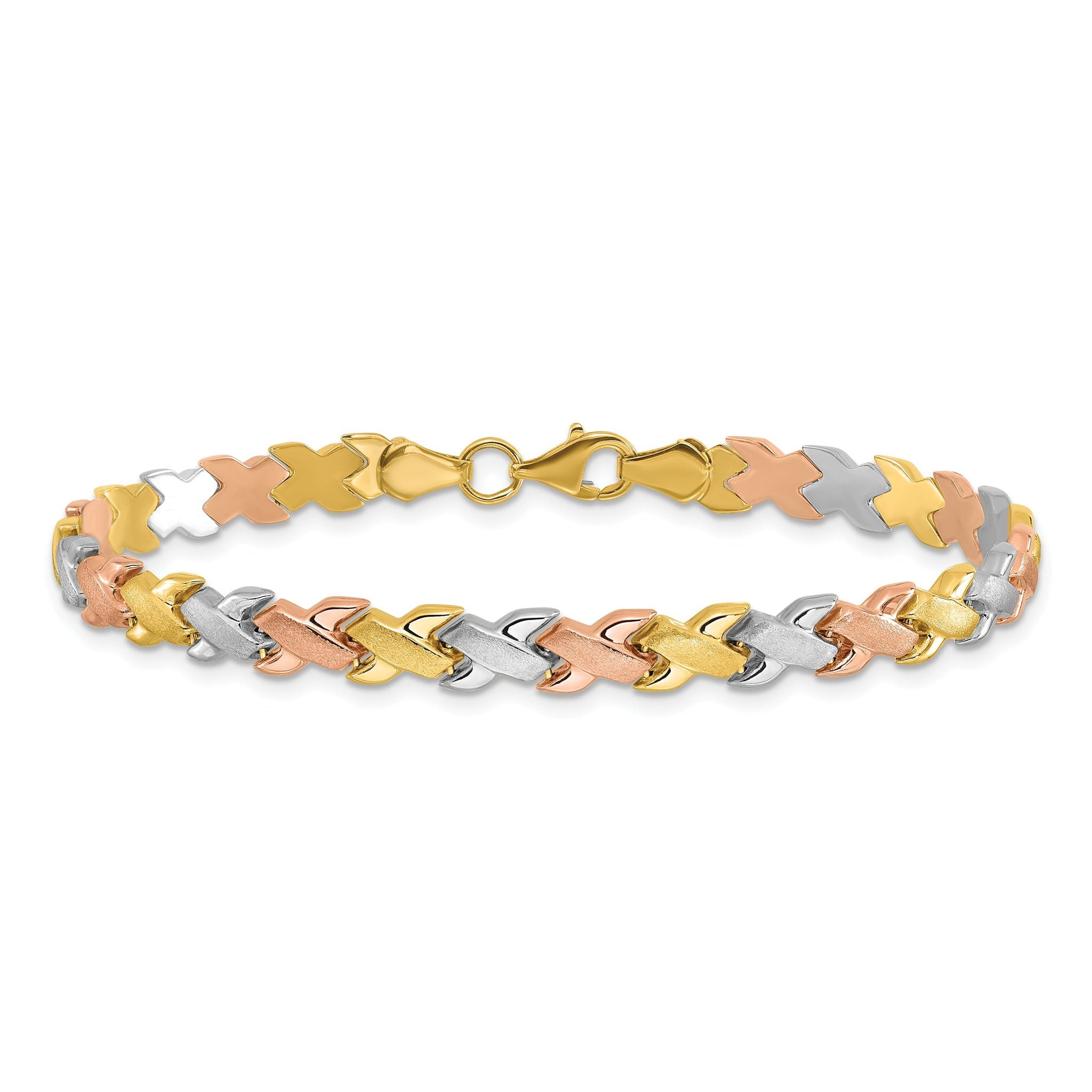 10K Two-tone w/Wht Rhodium Polished/Satin Fancy Link Bracelet
