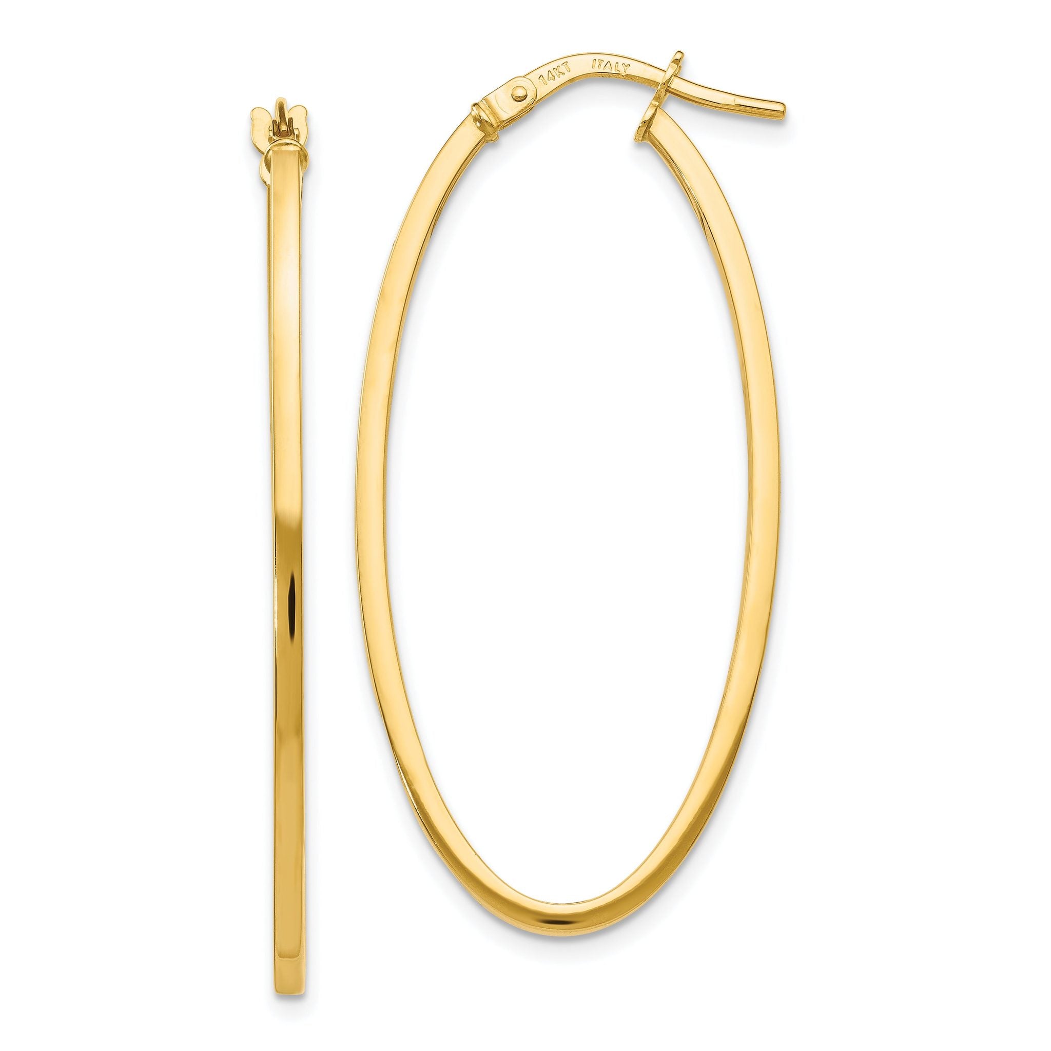 14K Gold Polished Oval Hoop Earrings with Hollow Tubing Design  40mm