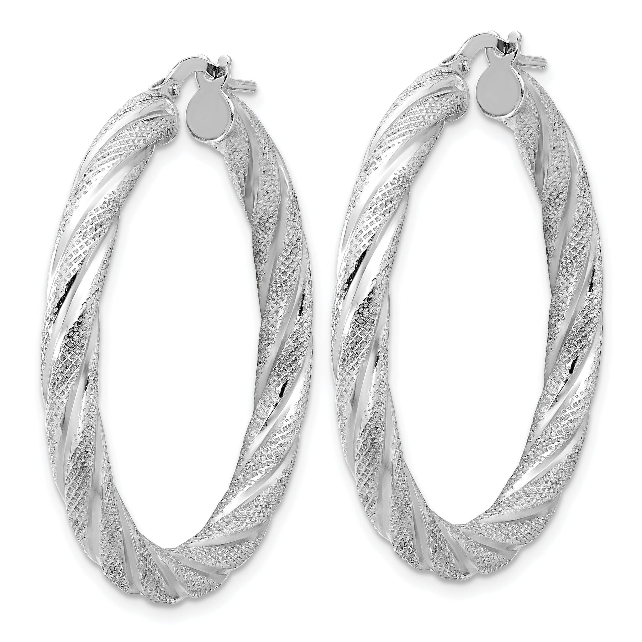 Sterling Silver Rh-plated Polished and Textured Round Hoops Secondary image