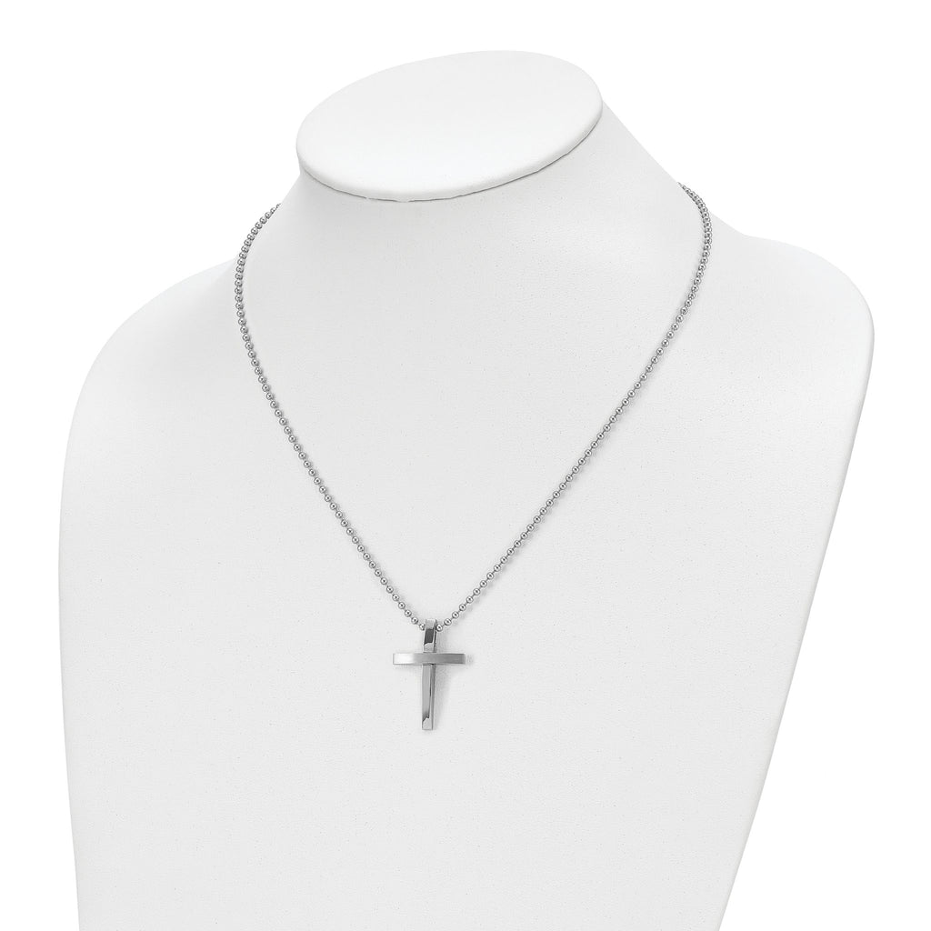 Brushed & Polished Cross Pendant Necklace in Stainless Steel