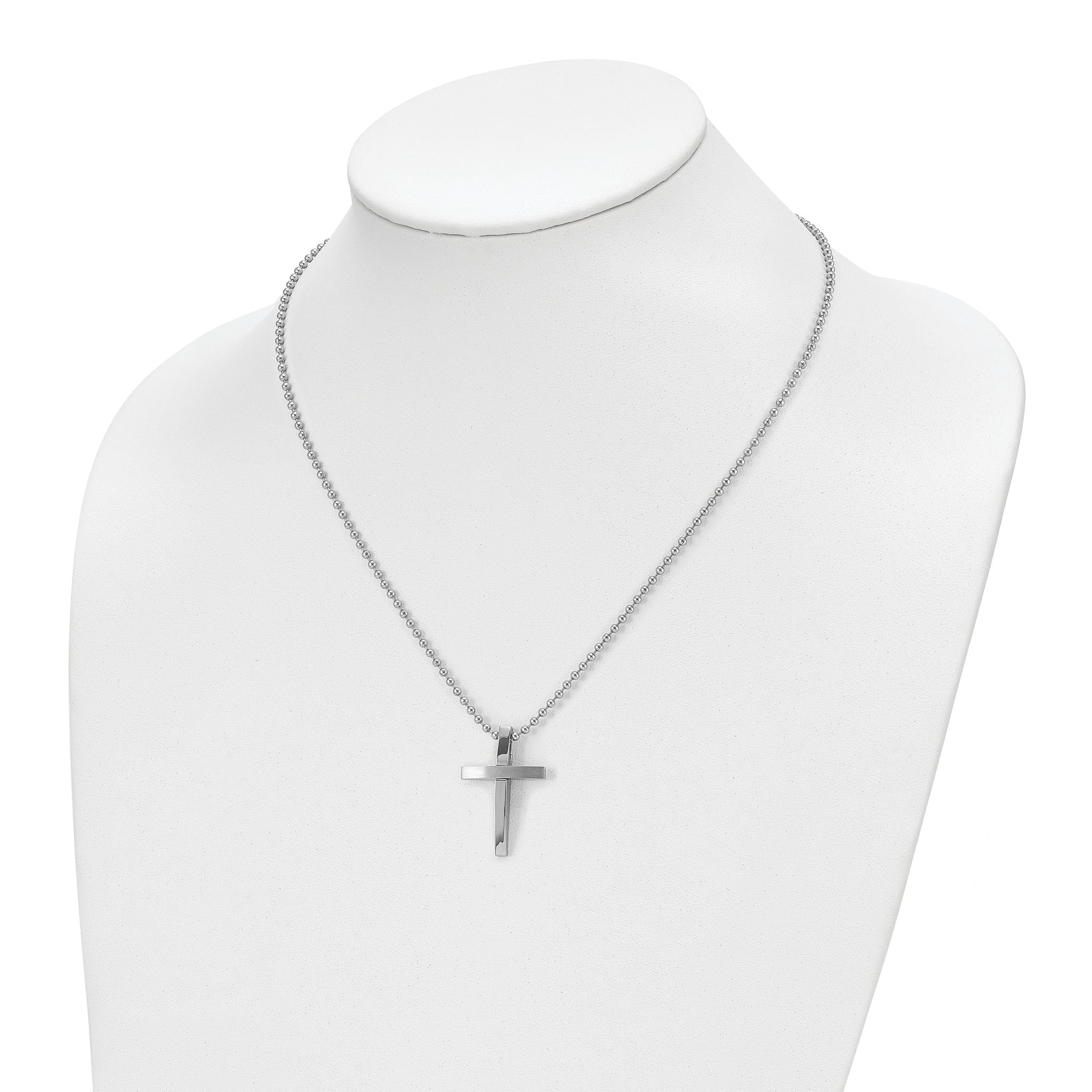 Brushed & Polished Cross Pendant Necklace in Stainless Steel