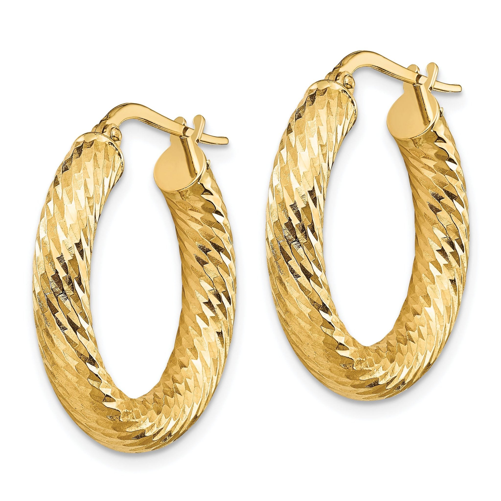 14k 4mm Polished Diamond-cut Round Hoop Earrings