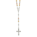Sterling Silver 925 Polished Rosary Necklace with Tri-Color Beads