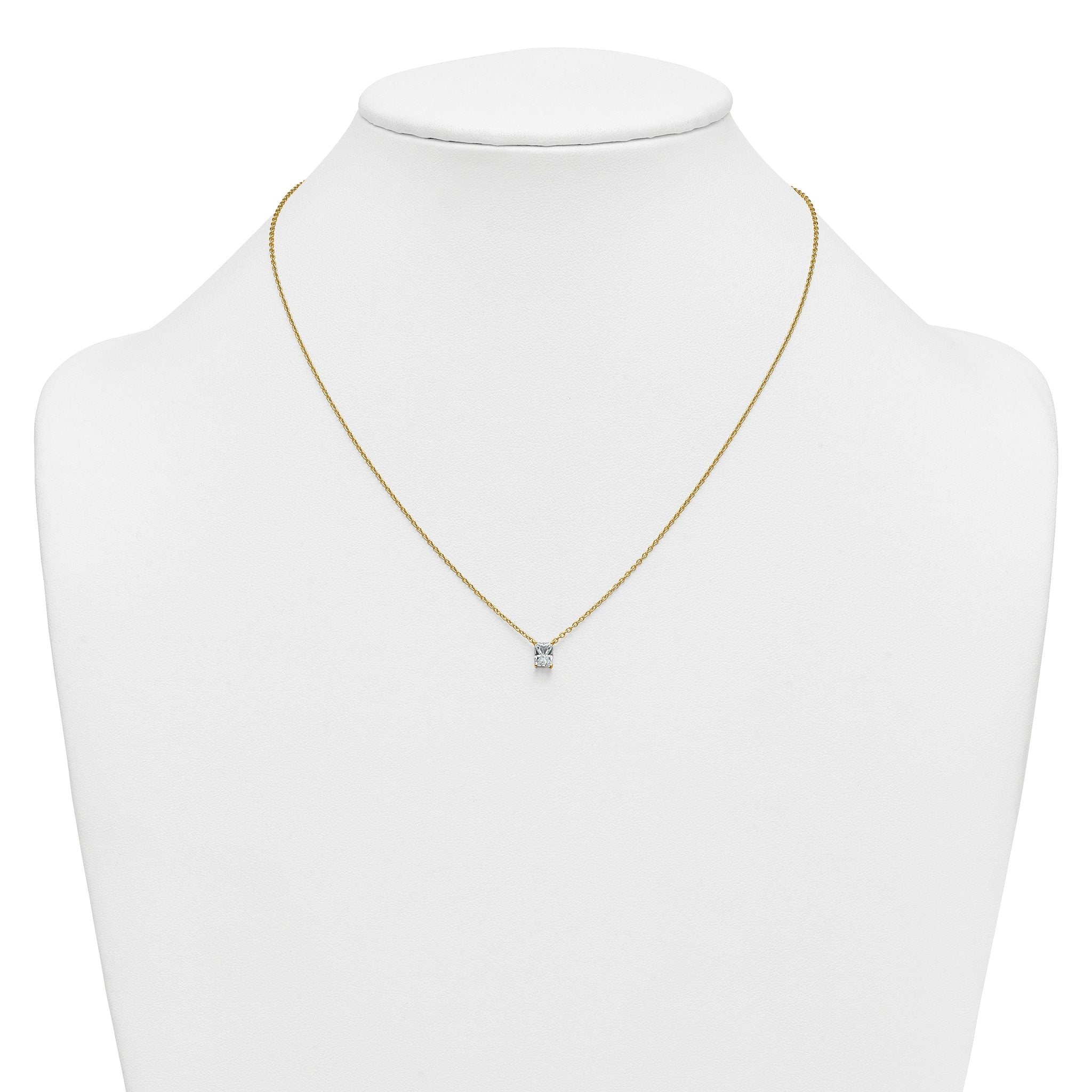 14k 1/2 carat Lab Grown Diamond VS+ F+ Radiant Complete 18 inch Four Prong Pendant Necklace