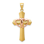14K Two-Tone Gold Double Heart Cross Charm Pendant Solid, Elegant Design