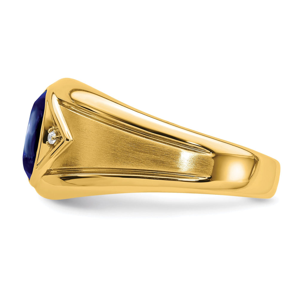 14k Created Sapphire and Diamond Mens Ring
