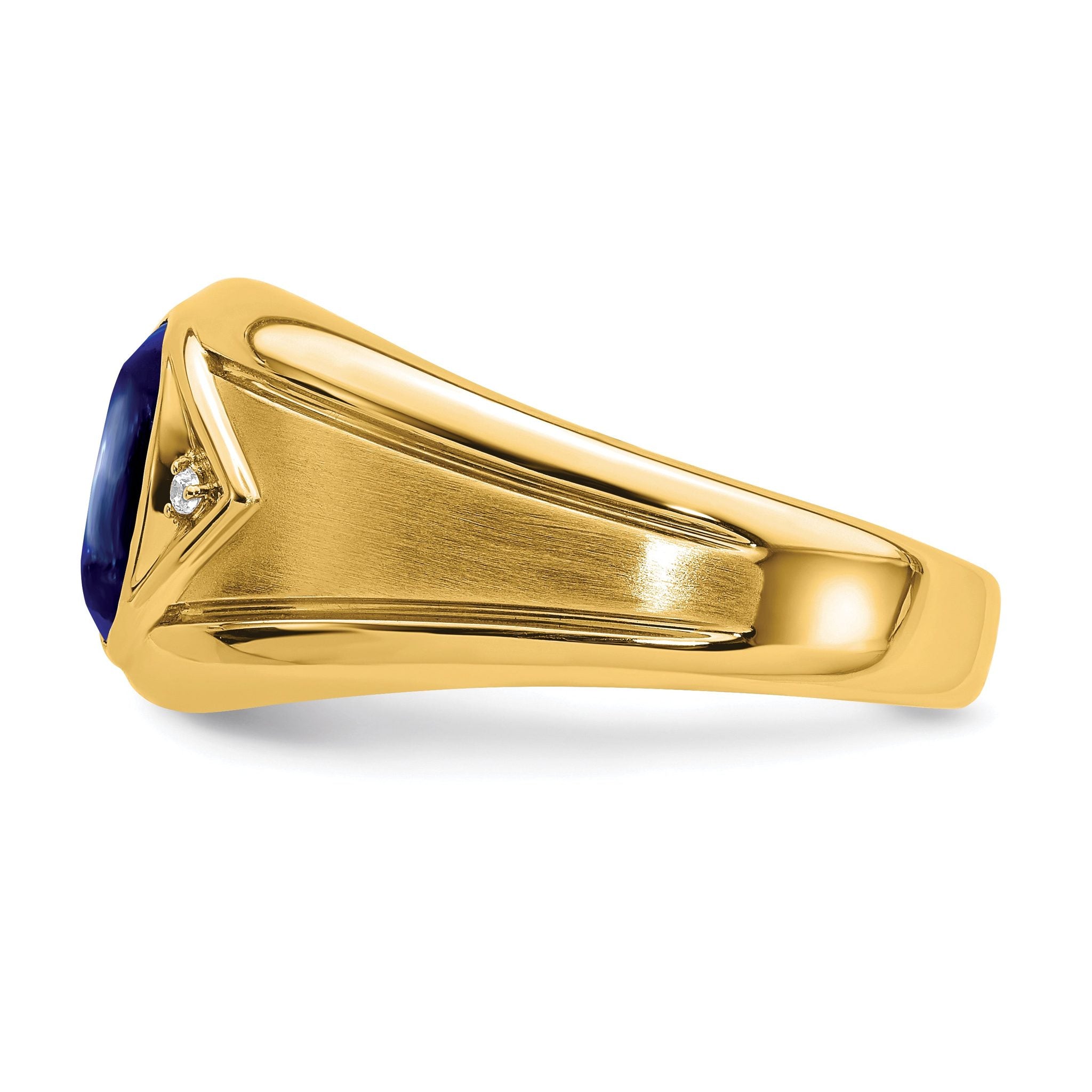 14k Created Sapphire and Diamond Mens Ring