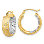 14k White Rhodium Polished Satin Diamond-cut In/Out Hoop Earrings