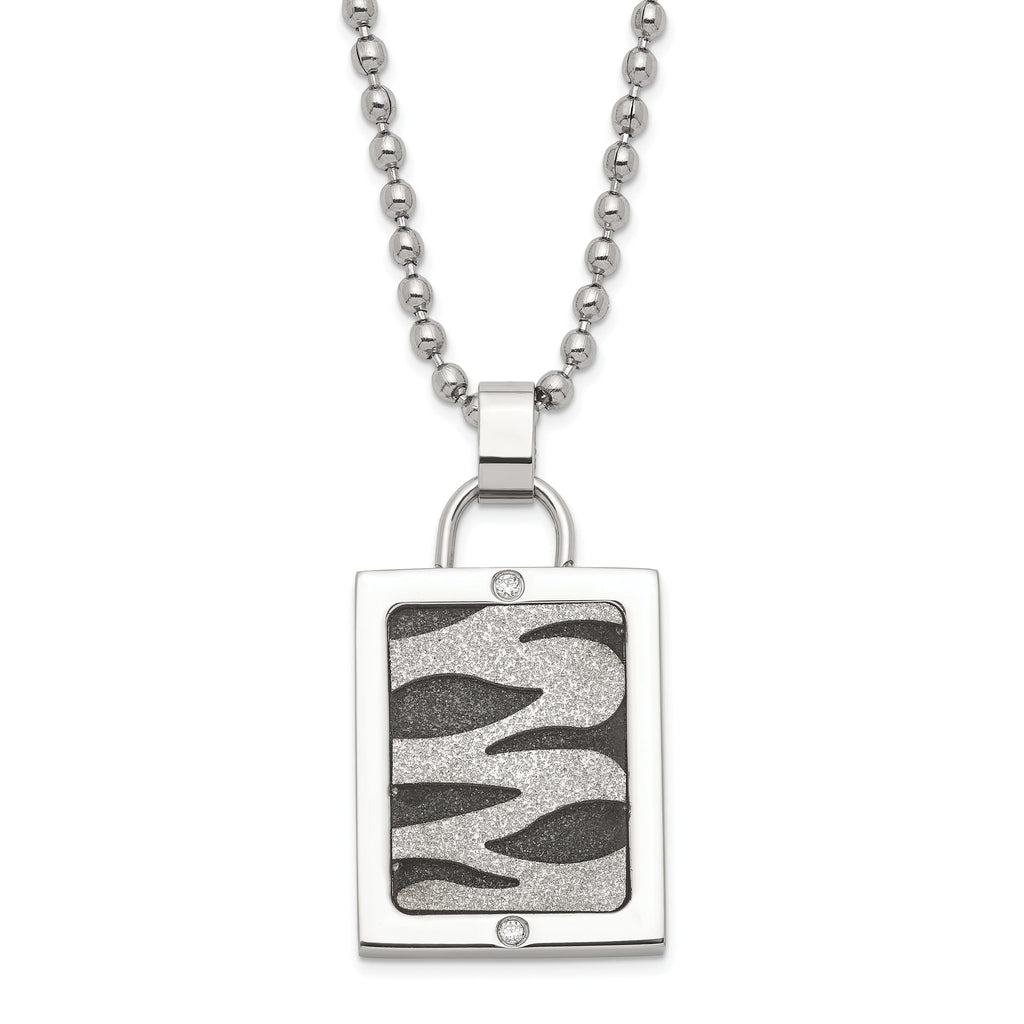 Laser-Cut CZ Dog Tag Necklace in Stainless Steel