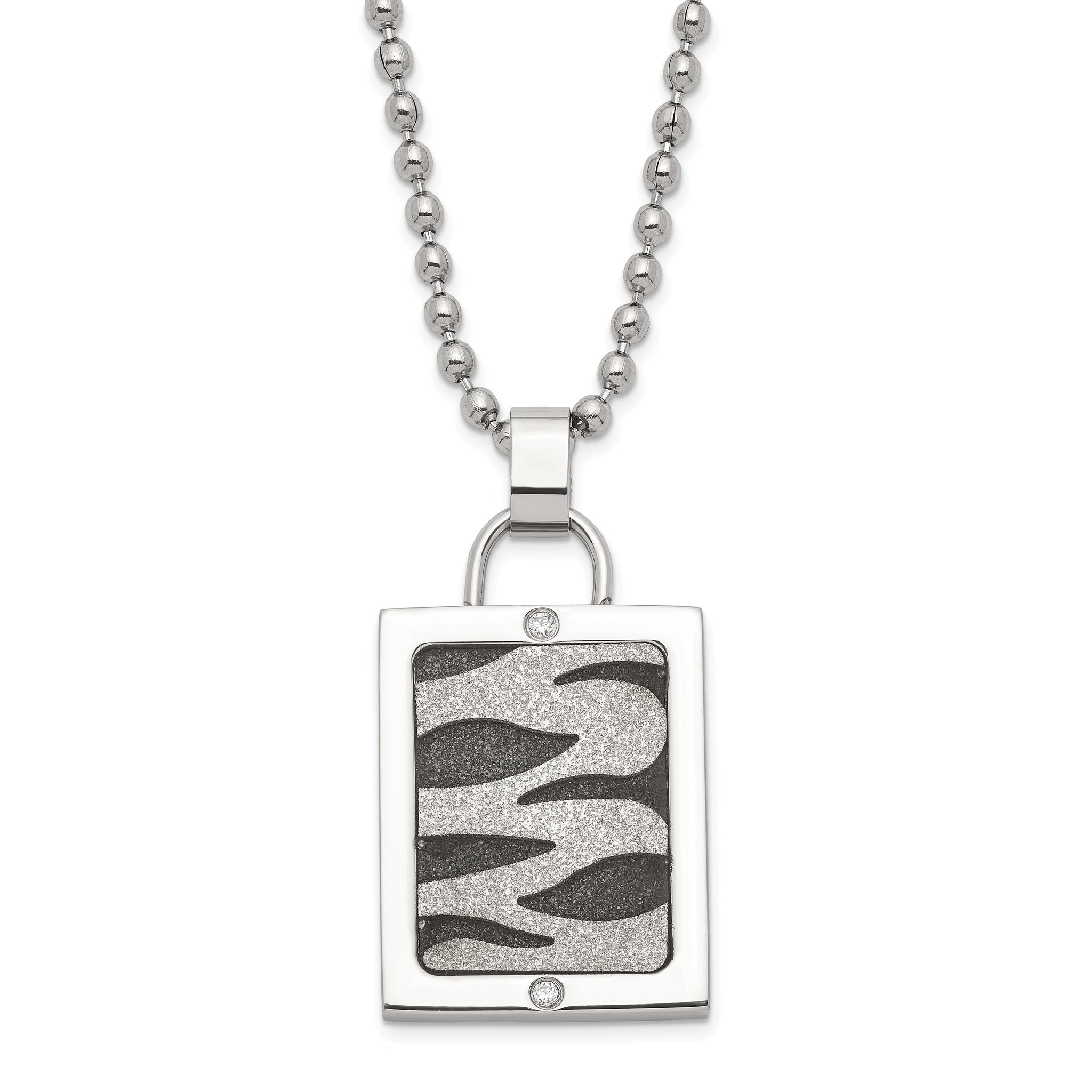 Laser-Cut CZ Dog Tag Necklace in Stainless Steel