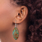 Sterling Silver Polished & Antiqued Twisted Bead & Blue Jasper Oval Dangle Earrings