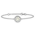 Sterling Silver RH-plated 3-5mm FWC Pearl CZ 7.25in w/1in ext Bracelet
