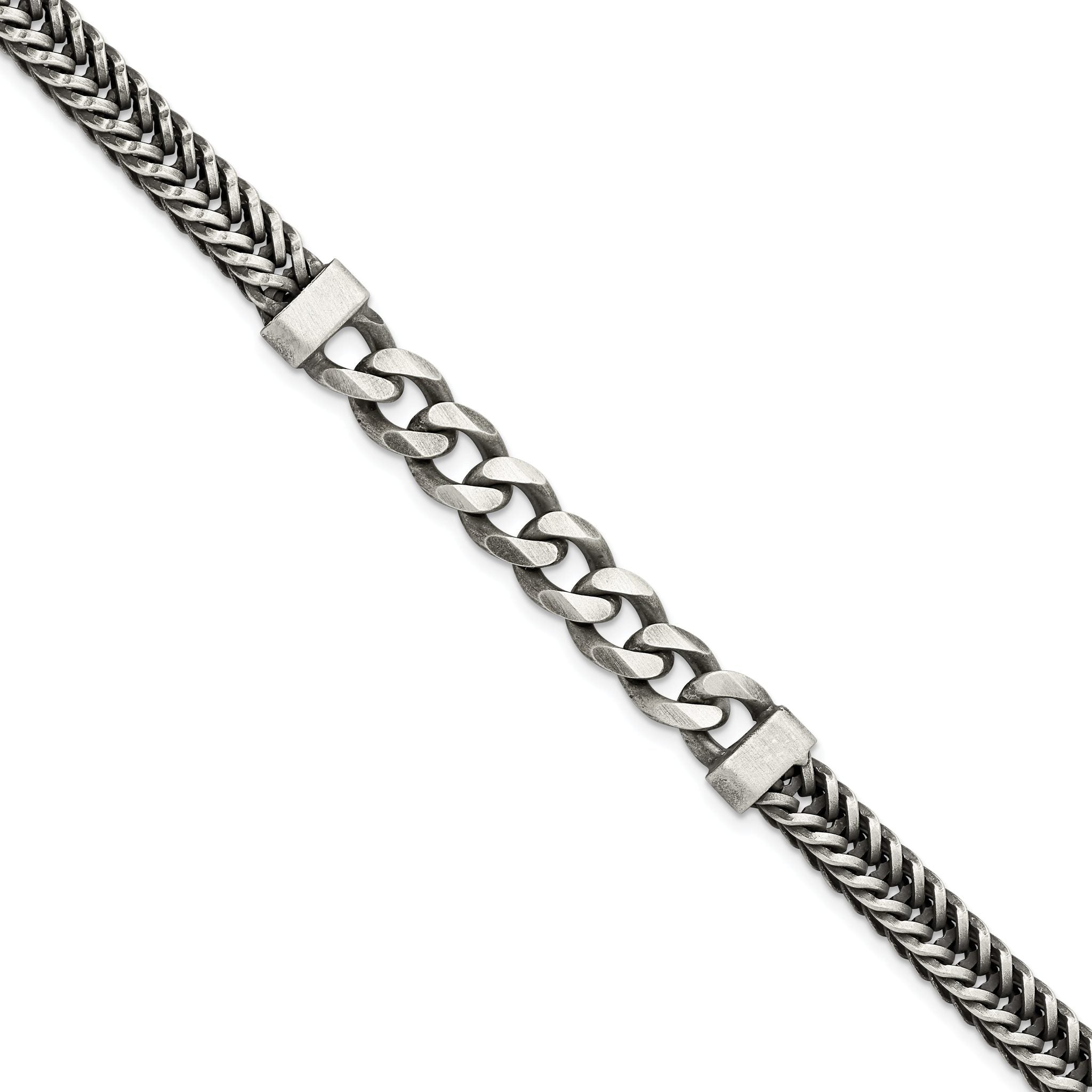 Sterling Silver Brushed Antiqued Wheat & Curb Chain Bracelet Main image