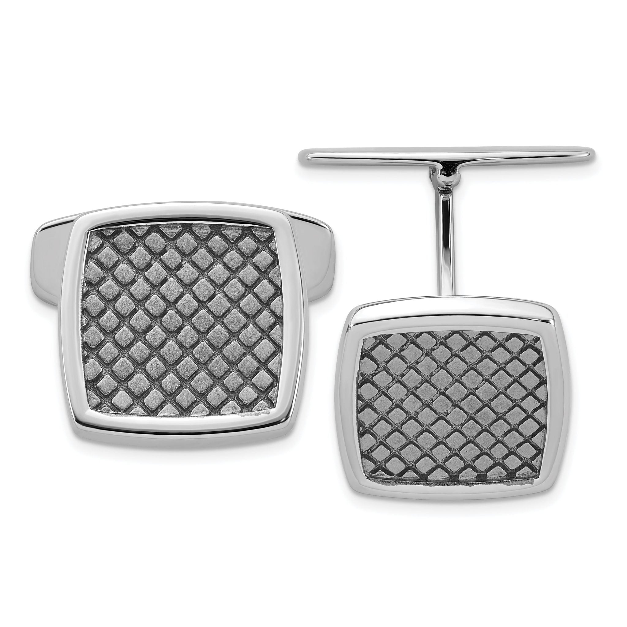 Sterling Silver Ruthenium-Plated Checkered Cuff Links Main image