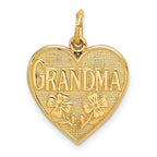 14K Gold Grandma Heart Charm with Textured Back Elegant Design