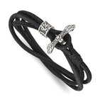 Stainless Steel Antiqued and Polished Snake Heads Black Suede Wrap Bracelet