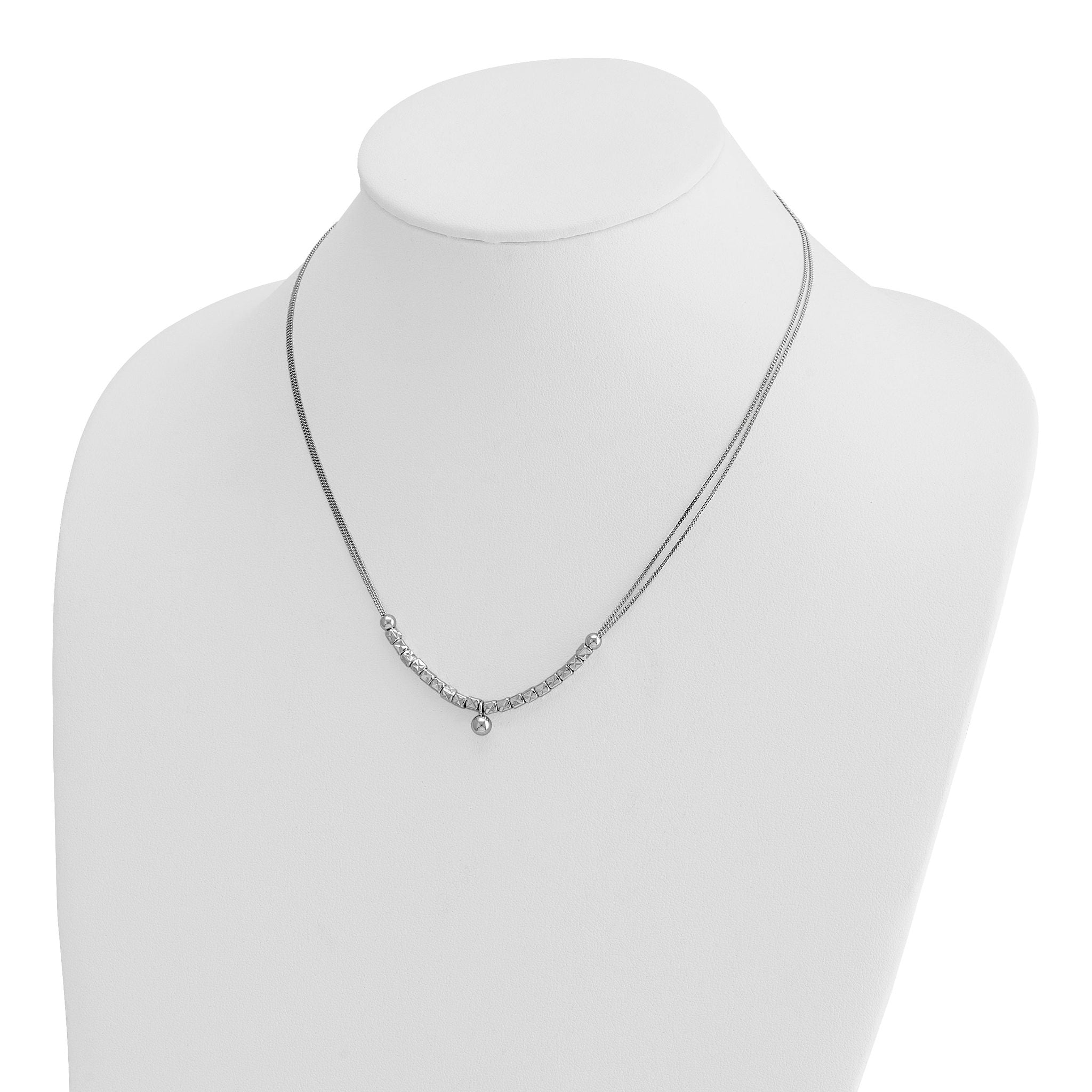 Sterling Silver RH-pl Pol. Fancy 2-strand w/2in ext. Necklace
