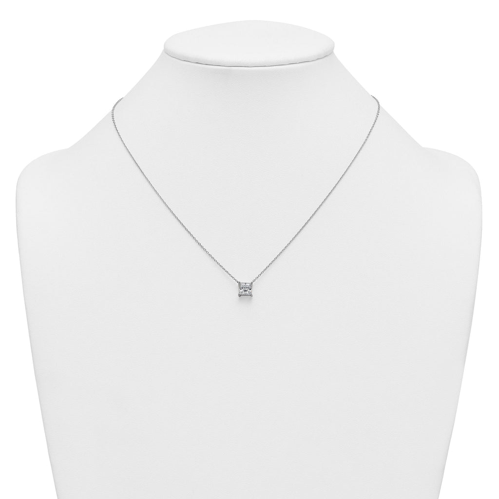 14k White Gold 1 1/2 carat Lab Grown Diamond VS/SI+ G+ Princess Complete Four Prong 18 inch Pendant Necklace