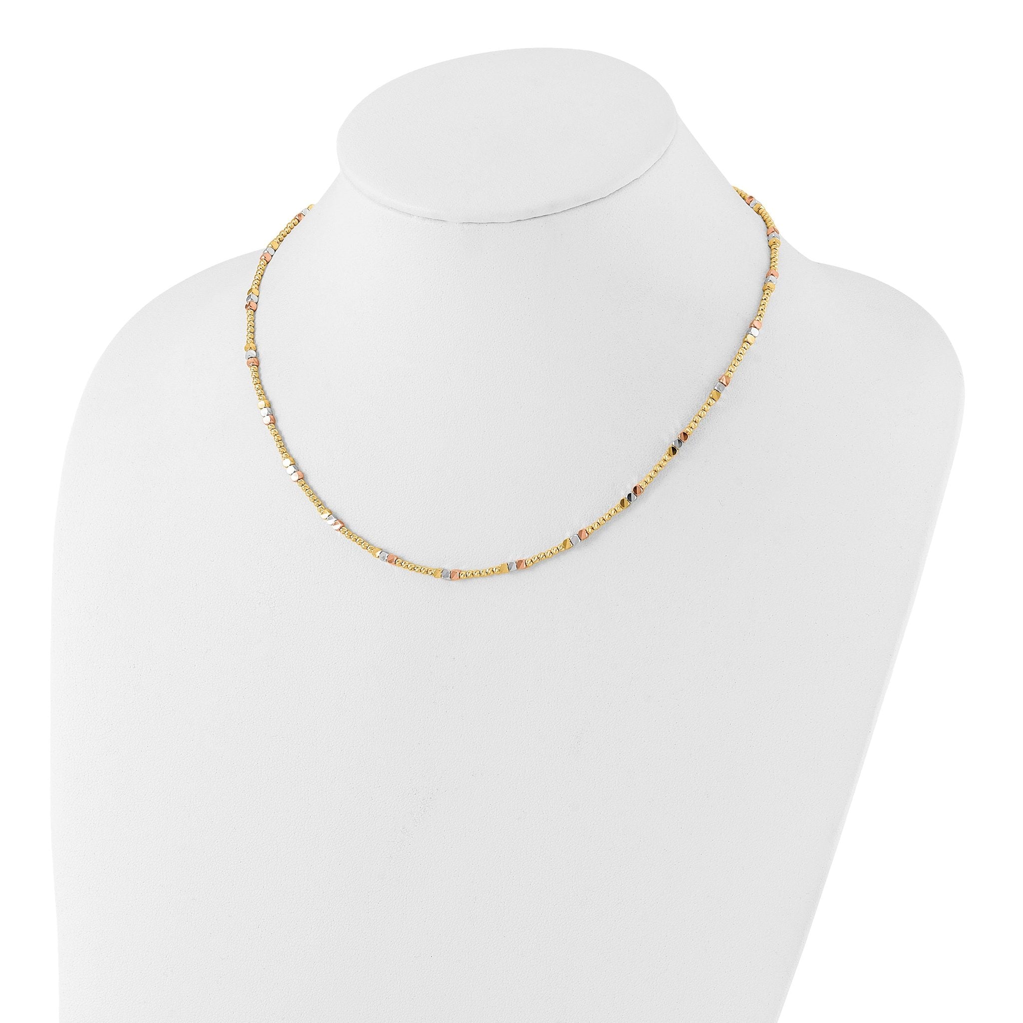 10K Tri-color Diamond-cut Beaded 18in Necklace Secondary image