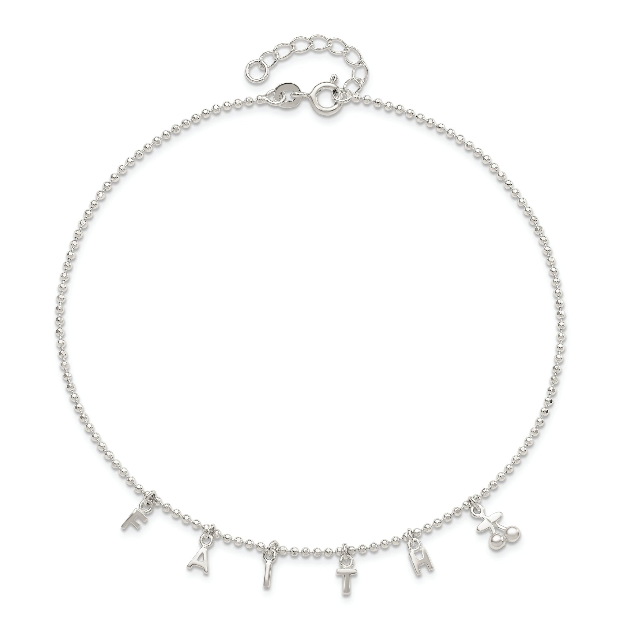 Sterling Silver FAITH Letters 10 inch Plus 1 inch Extender - Total 11 inch Anklet