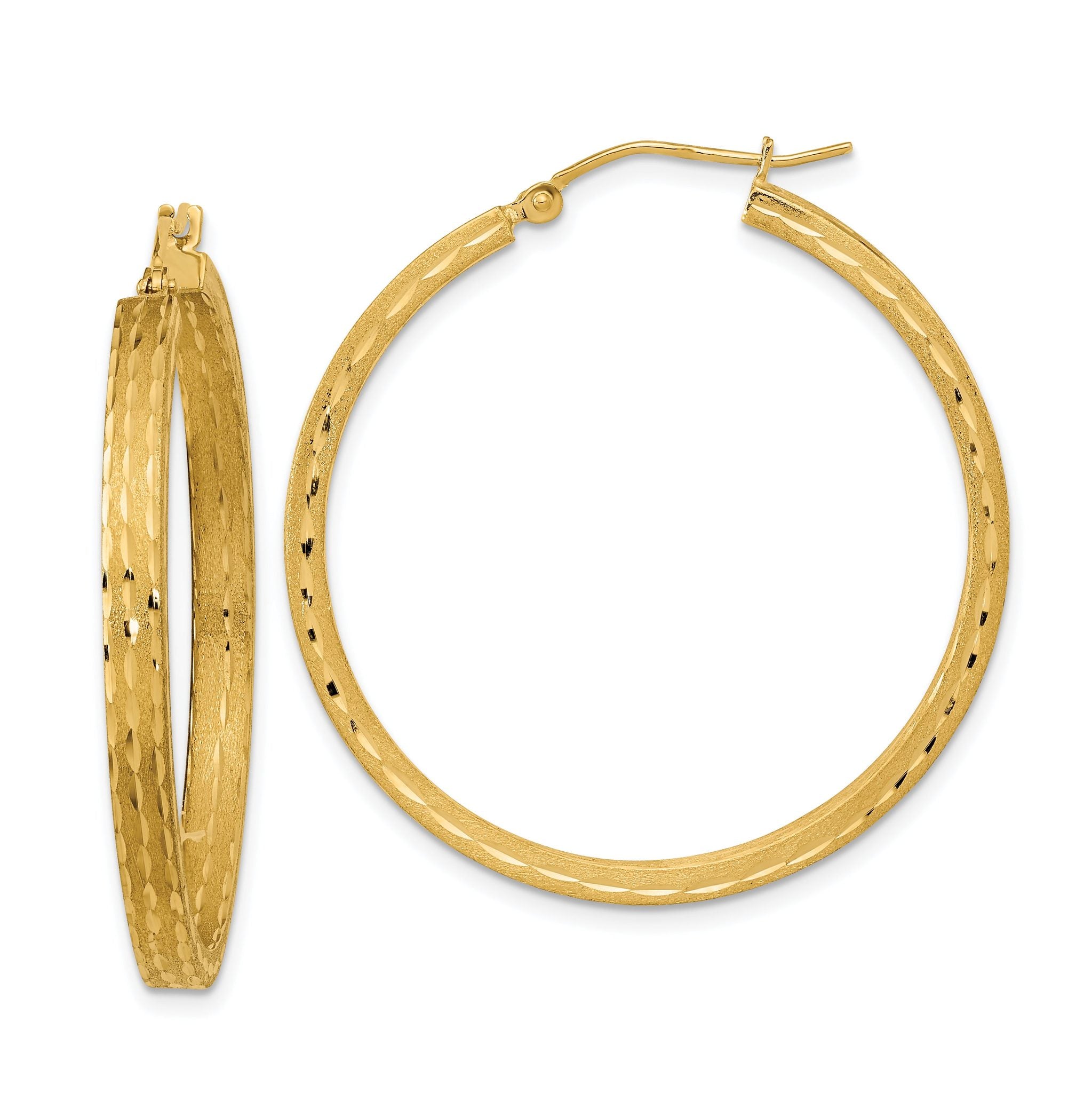 14K Satin and Diamond-cut Hoop Earrings Main image