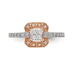 14K Rose Gold Square Cluster 1/5 carat Diamond Complete Engagement Ring