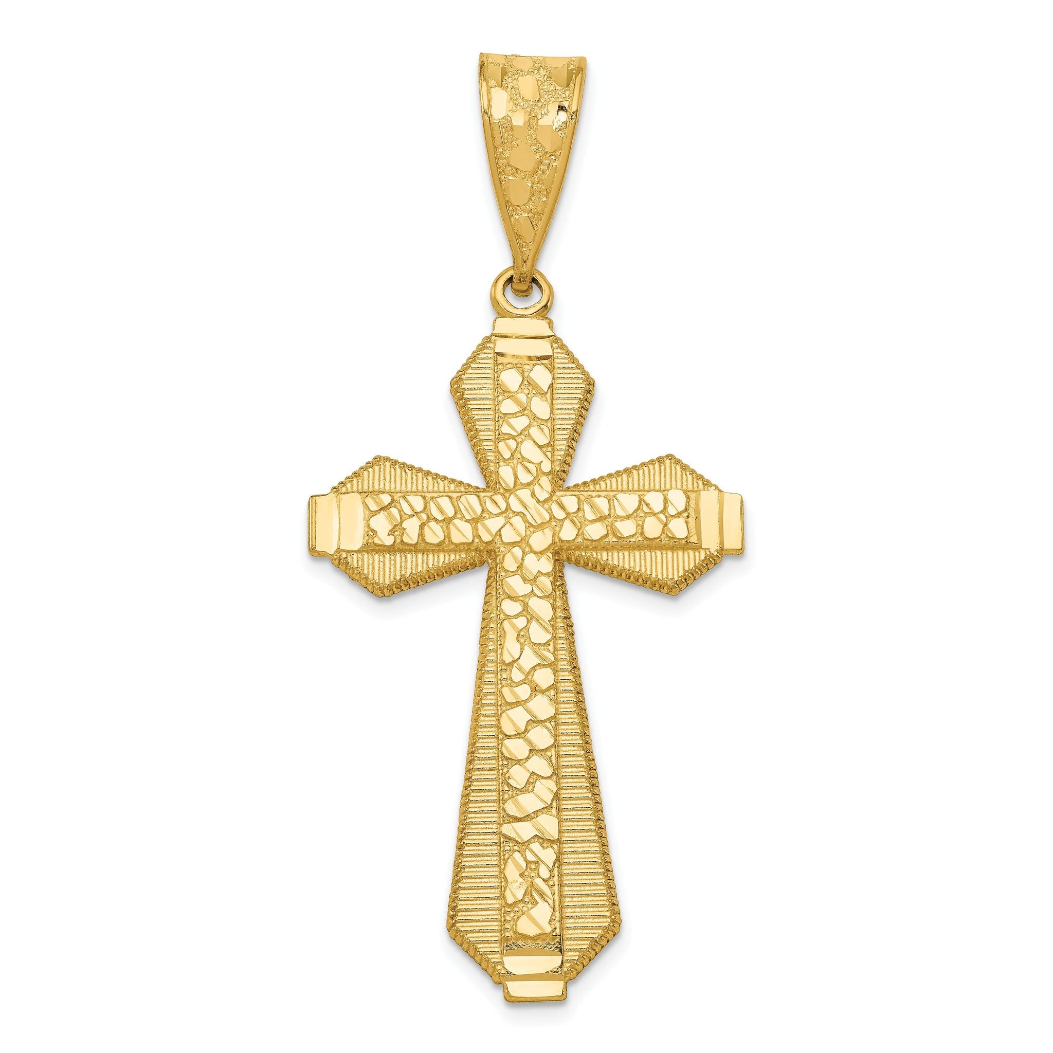 14K Gold Diamond-Cut Cross Pendant with Polished Finish Elegant Design