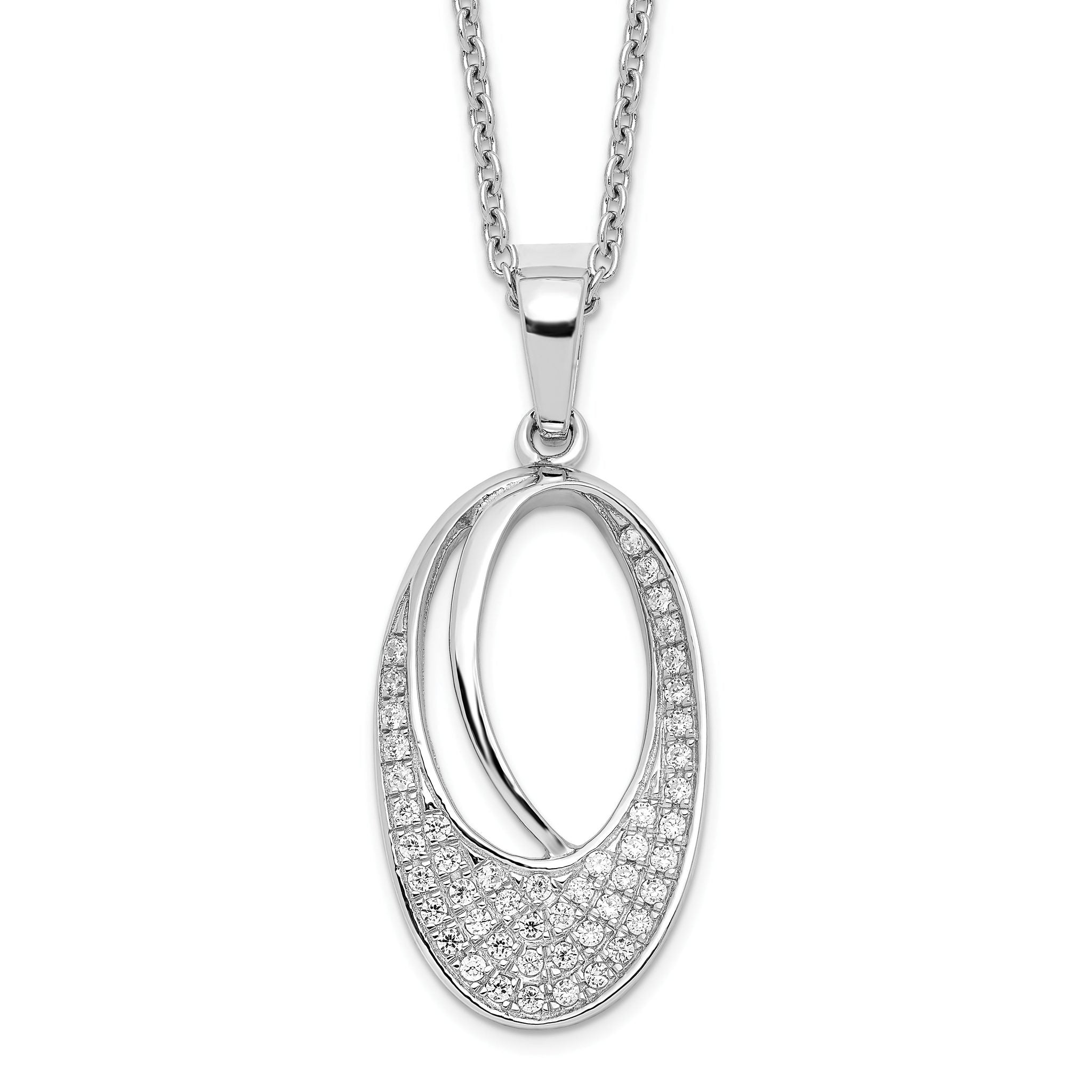 Brilliant Embers Sterling Silver Rhodium-plated 48 Stone 18 inch Micro PavÃƒÆ’Ã†â€™Ãƒâ€šÃ‚Â¢ÃƒÆ’Ã‚Â¢Ãƒâ€šÃ¢â‚¬Å¡Ãƒâ€šÃ‚Â¬ÃƒÆ’Ã¢â‚¬Â¦Ãƒâ€šÃ‚Â¡ CZ Oval Necklace with 2 Inch Extender Main image