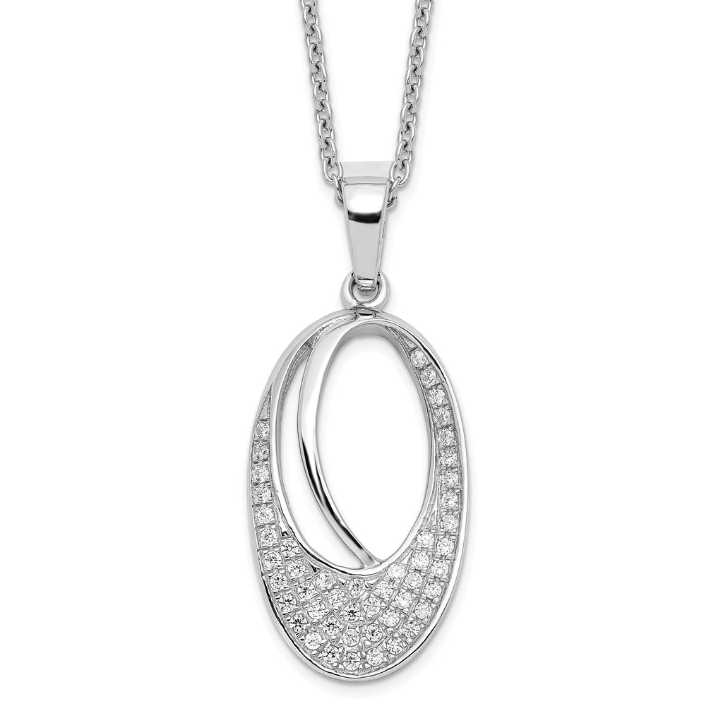 Brilliant Embers Sterling Silver Rhodium-plated 48 Stone 18 inch Micro PavÃƒÆ’Ã†â€™Ãƒâ€šÃ‚Â¢ÃƒÆ’Ã‚Â¢Ãƒâ€šÃ¢â‚¬Å¡Ãƒâ€šÃ‚Â¬ÃƒÆ’Ã¢â‚¬Â¦Ãƒâ€šÃ‚Â¡ CZ Oval Necklace with 2 Inch Extender