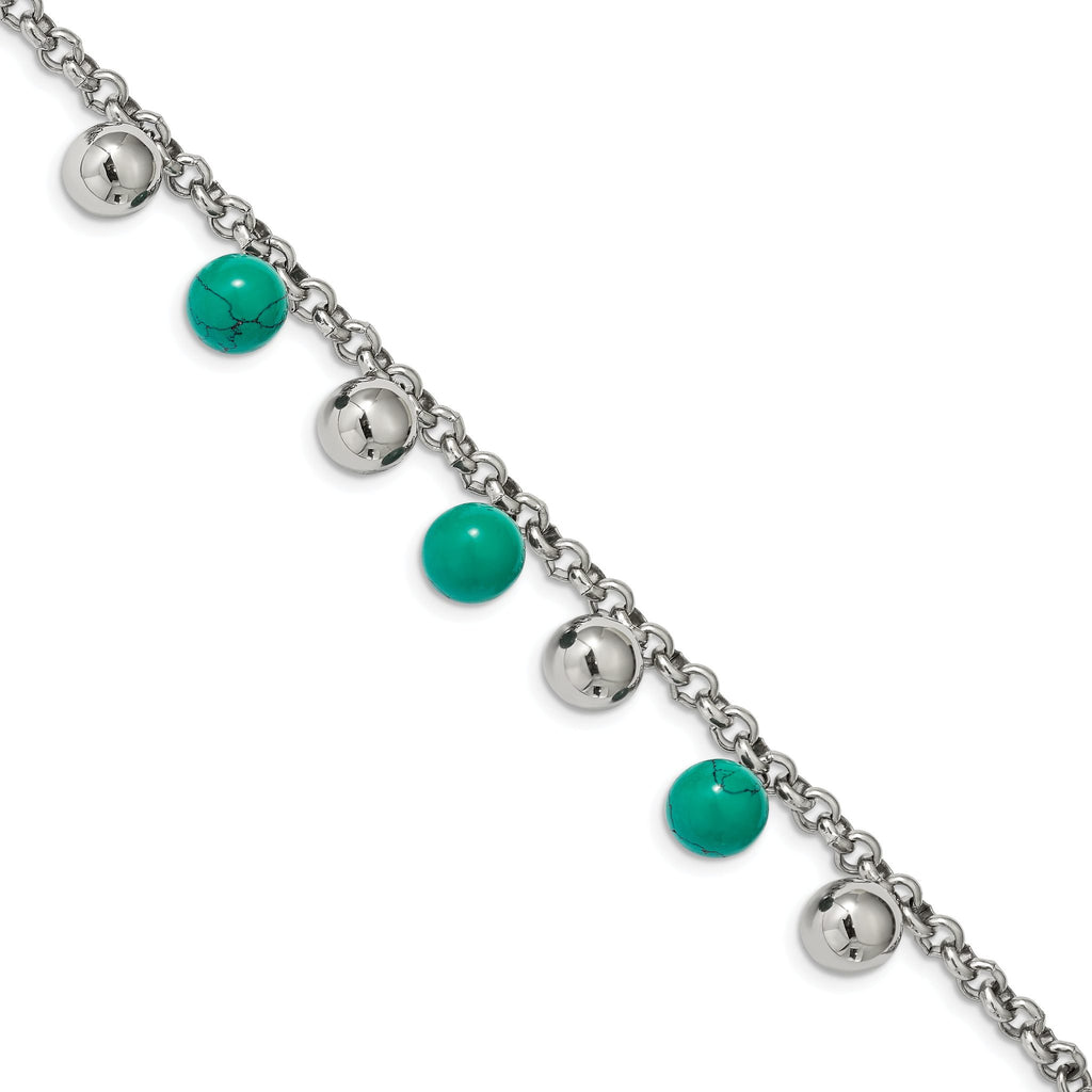 Stainless Steel Polished with Imit.Turquoise Beads with ext. Bracelet for Women